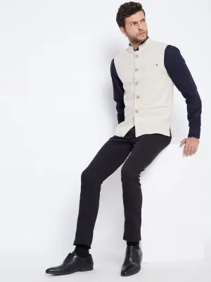 Beige Self Design Waistcoat