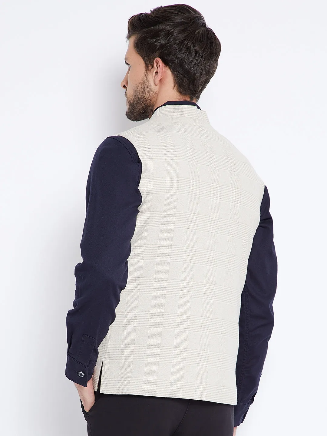 Beige Self Design Waistcoat