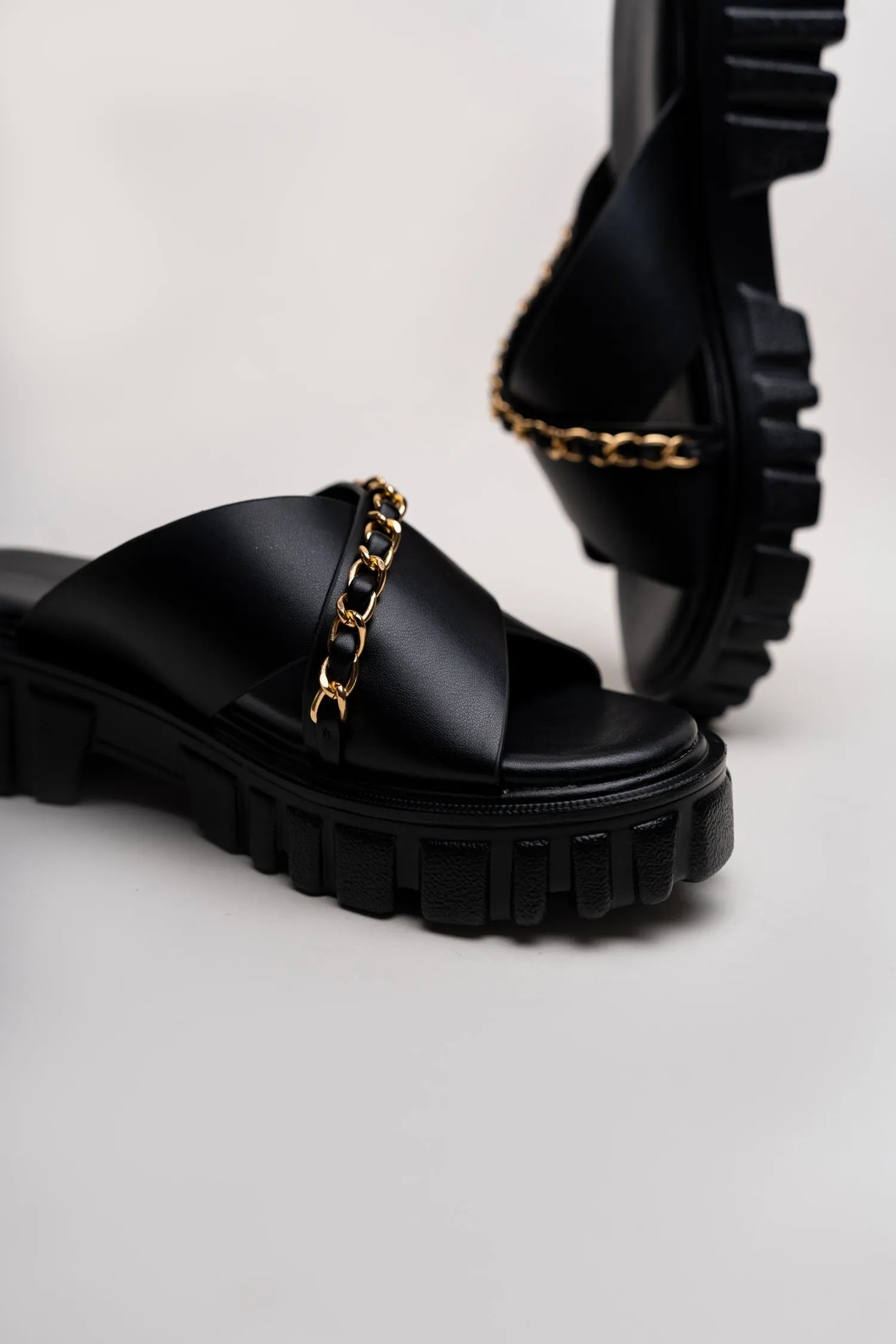Black Chunky Flats