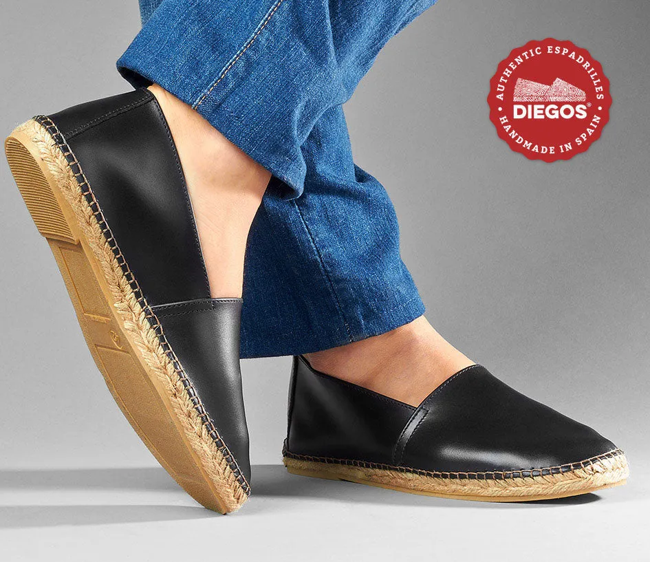Black leather espadrille