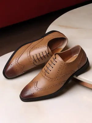Egyptian Crust Leather Wingtip Brogue British Tan Shoes for Men