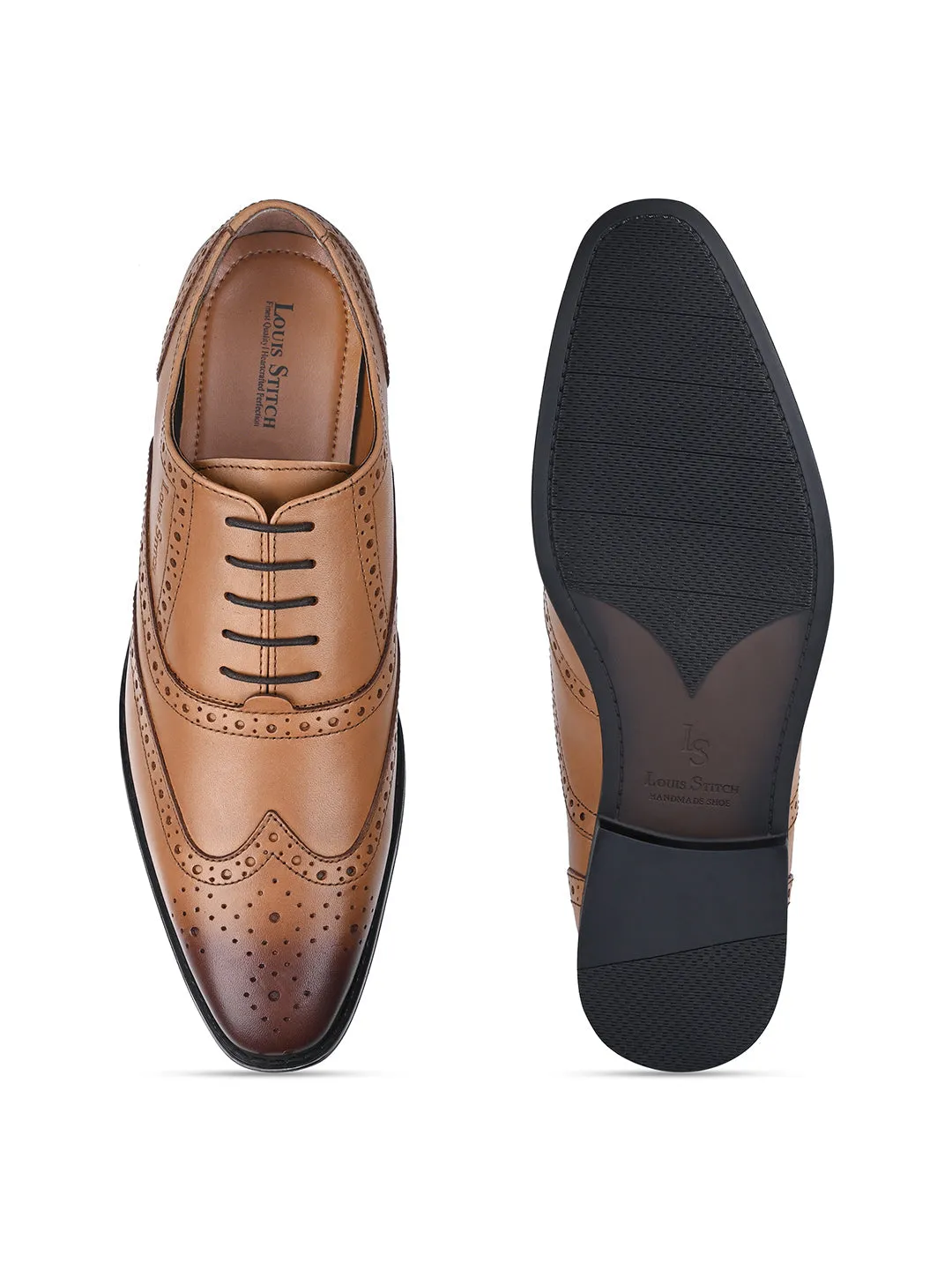 Egyptian Crust Leather Wingtip Brogue British Tan Shoes for Men