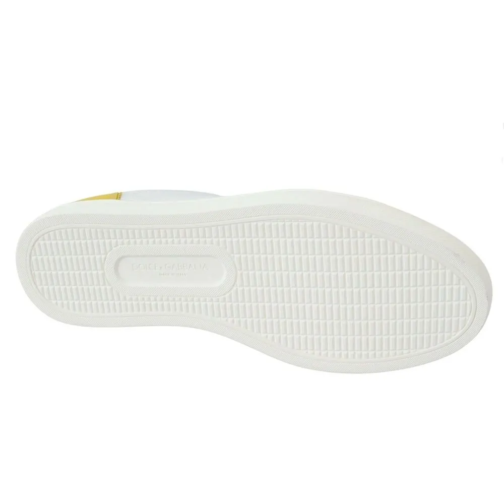 Elegant White Calfskin Sneakers with Yellow Accent