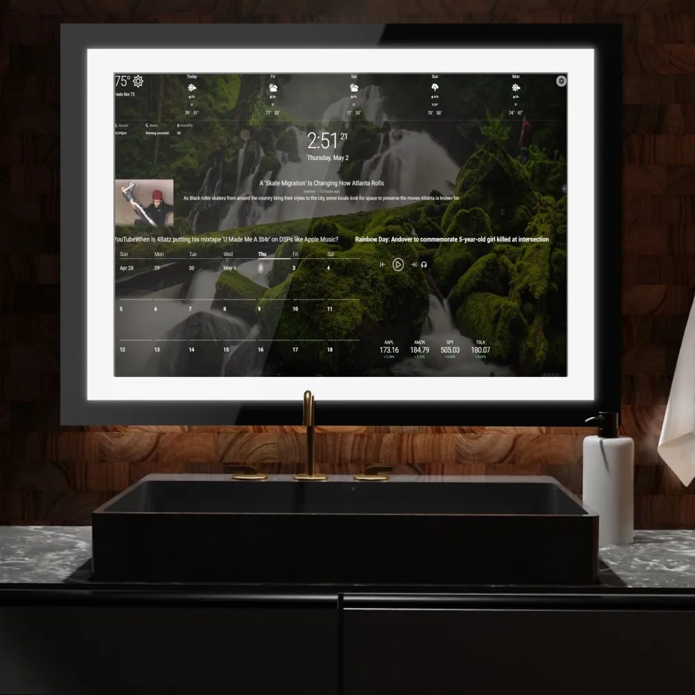 Frameless Android DAKboard Touchscreen Smart Vanity Mirror - 32" Samsung QLED - 36" X 24" X 2"