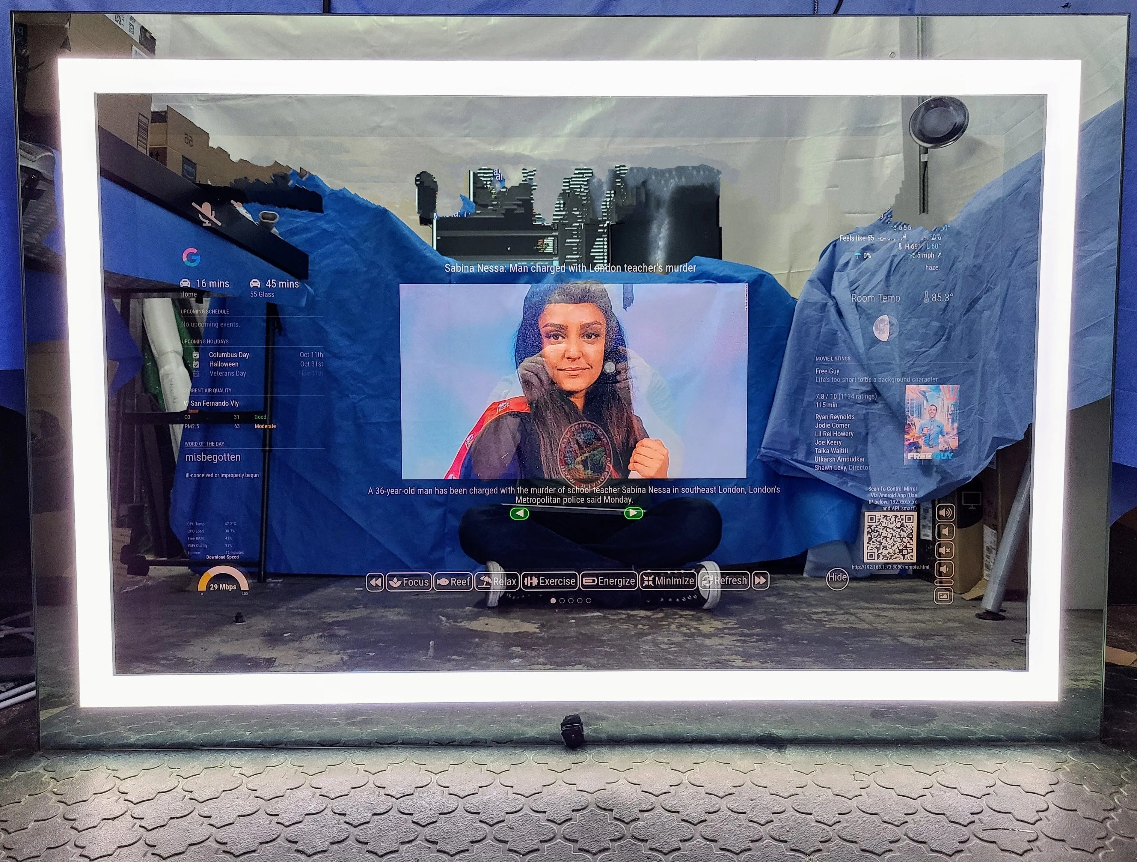 Frameless Android DAKboard Touchscreen Smart Vanity Mirror - 32" Samsung QLED - 36" X 24" X 2"