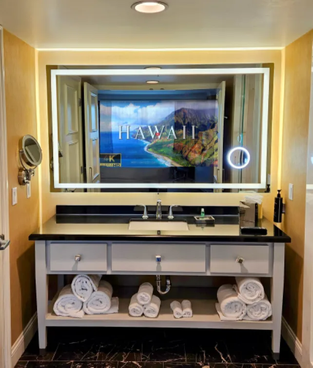 Frameless Android DAKboard Touchscreen Smart Vanity Mirror - 32" Samsung QLED - 36" X 24" X 2"