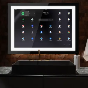 Frameless Android DAKboard Touchscreen Smart Vanity Mirror - 32" Samsung QLED - 36" X 24" X 2"