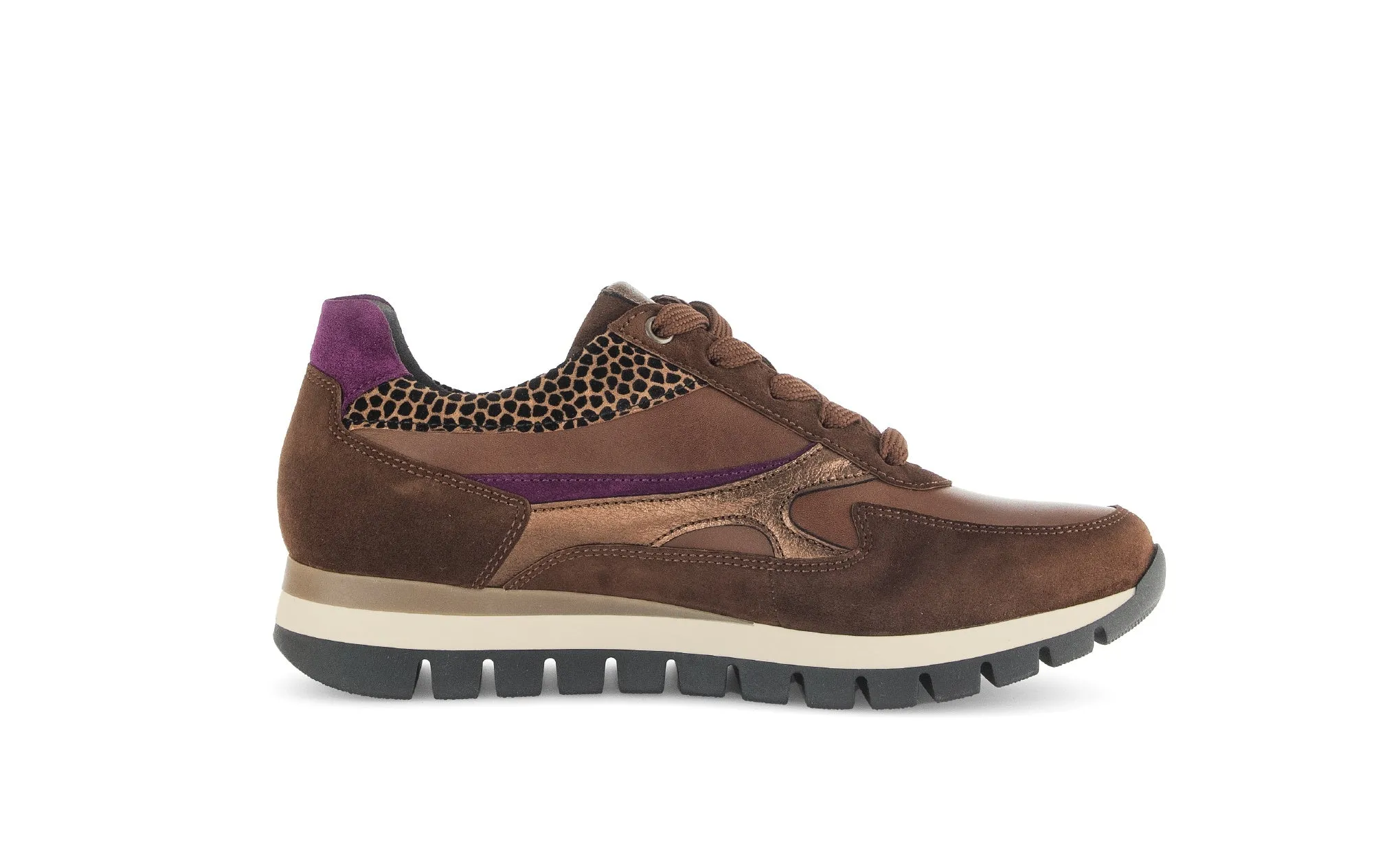 GABOR Brown Leopard & Purple trainer with side zip 43754