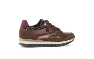 GABOR Brown Leopard & Purple trainer with side zip 43754