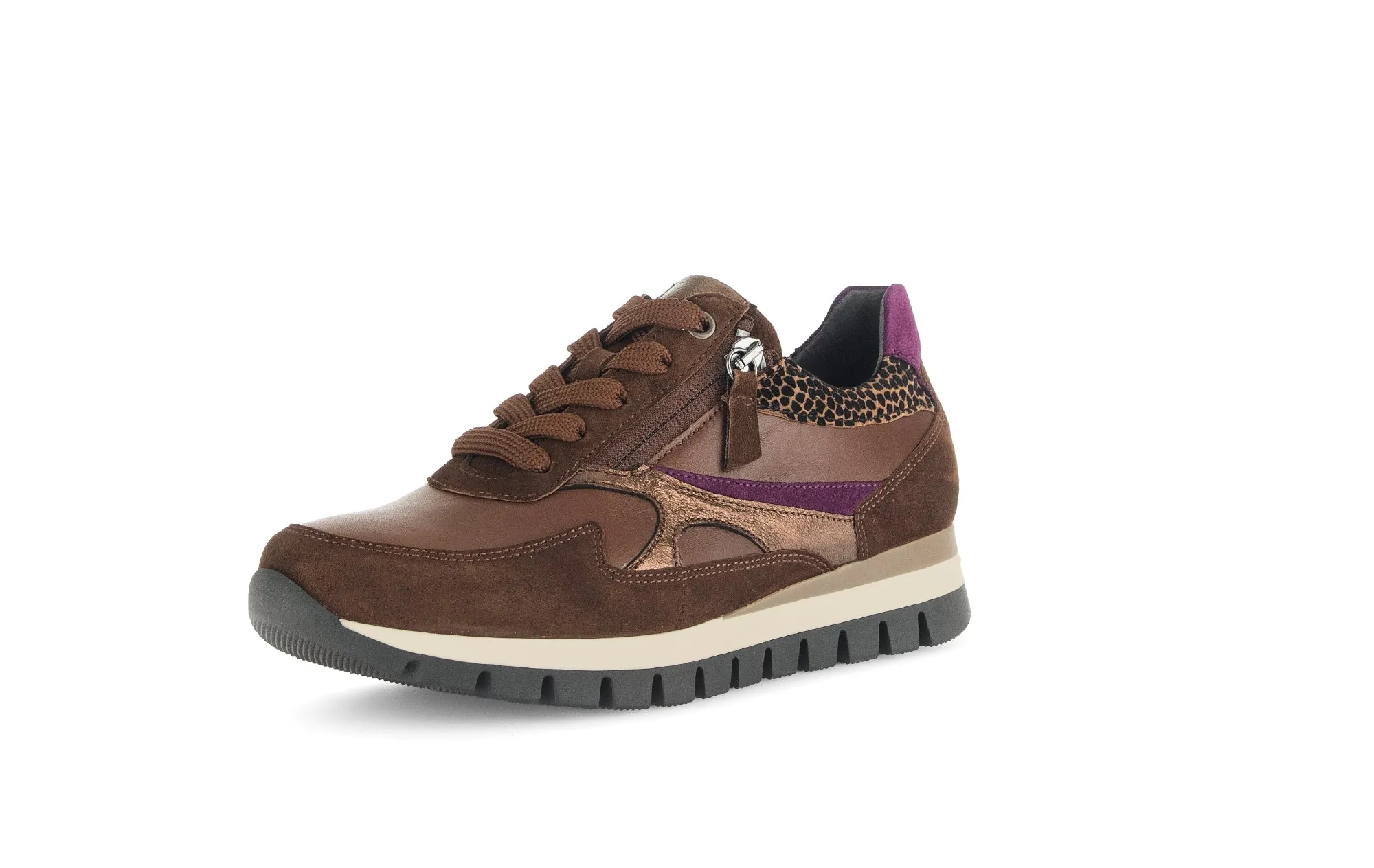 GABOR Brown Leopard & Purple trainer with side zip 43754