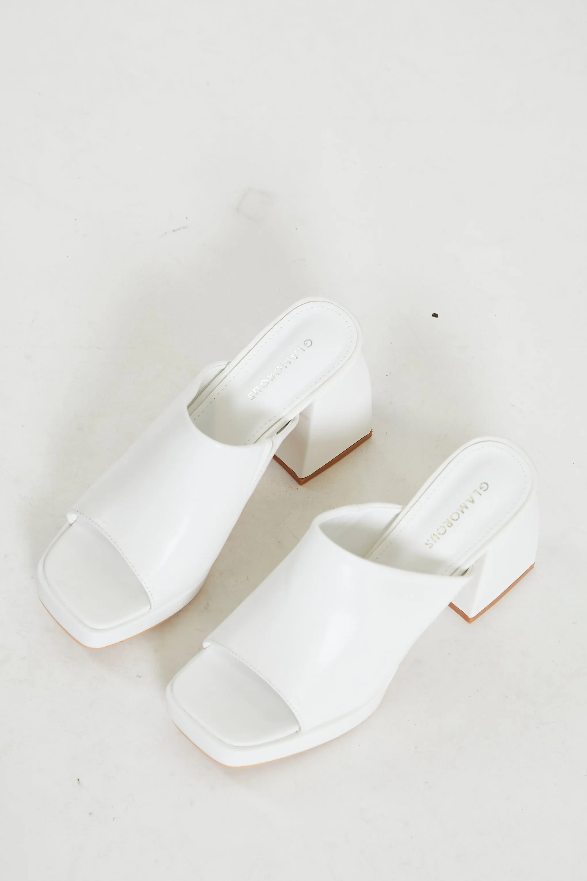 Glamorous White PU Block Heel Mules