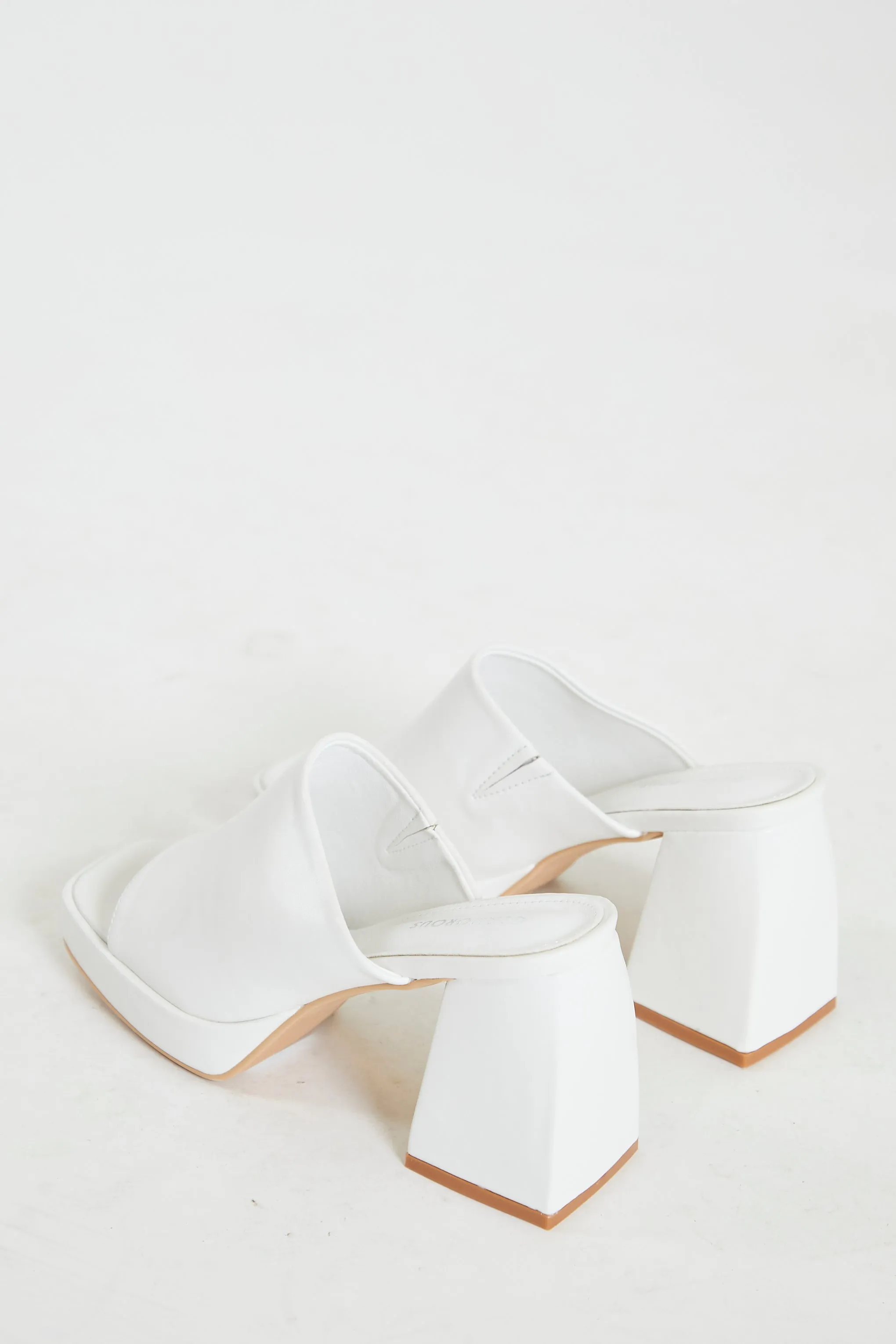 Glamorous White PU Block Heel Mules