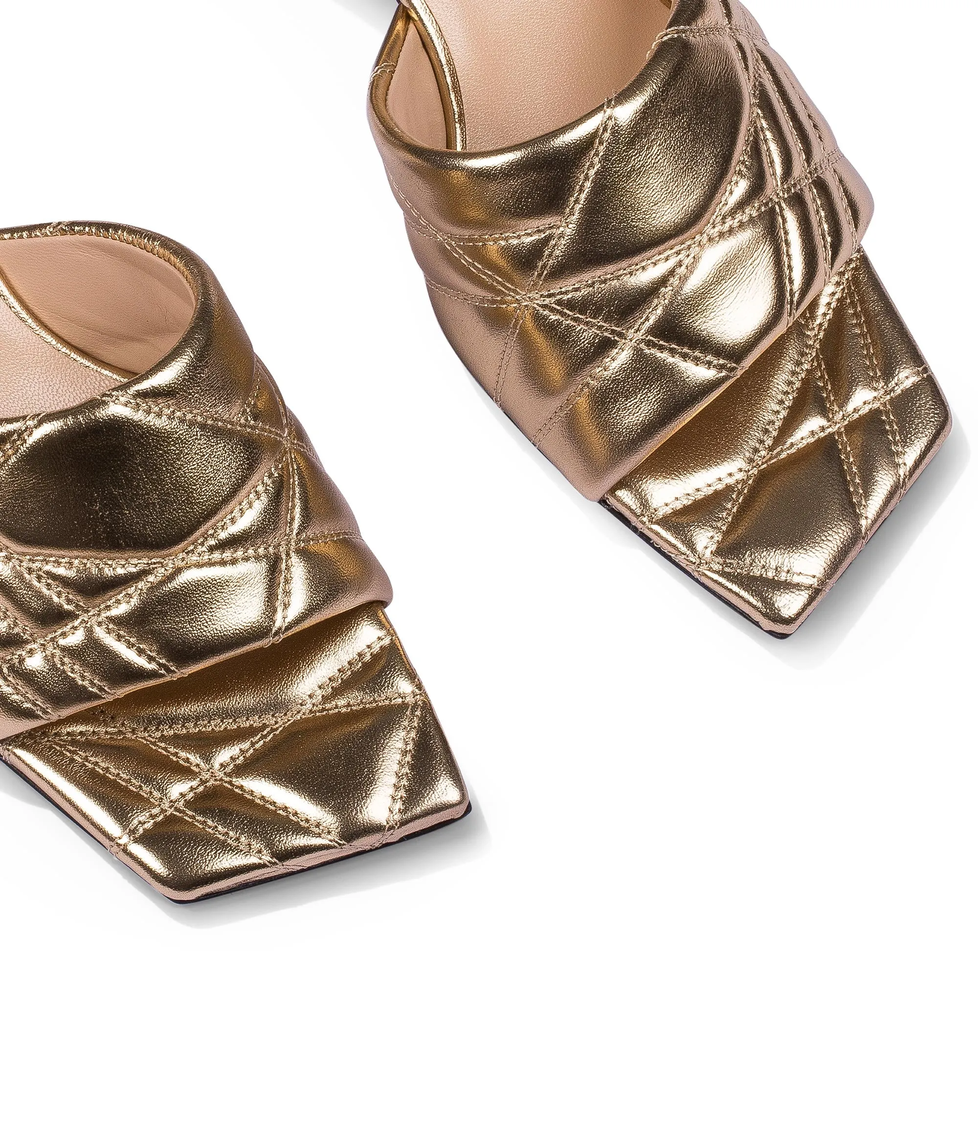 Gold-tone quilted nappa leather mules