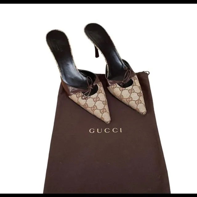 Gucci Monogram Canvas Heeled Mules UK 5