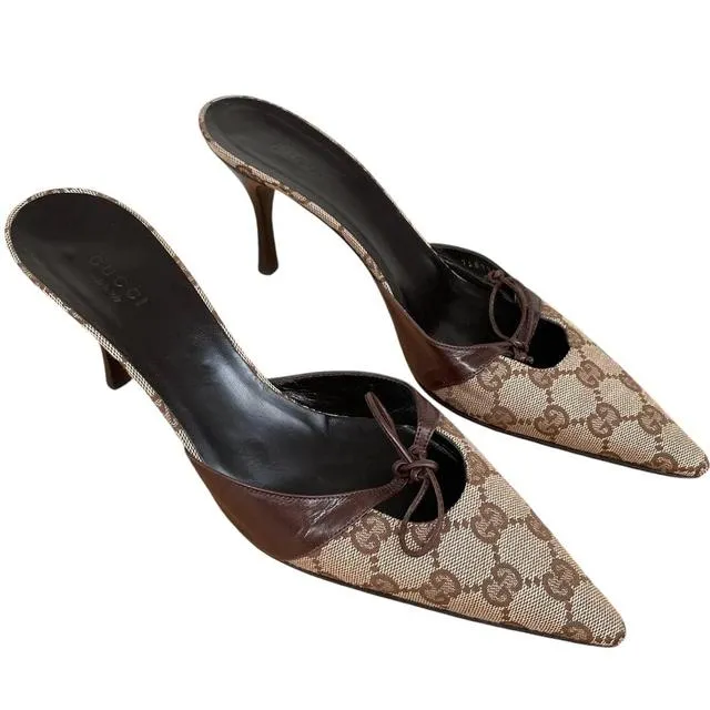 Gucci Monogram Canvas Heeled Mules UK 5