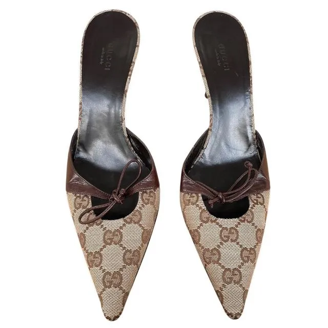 Gucci Monogram Canvas Heeled Mules UK 5