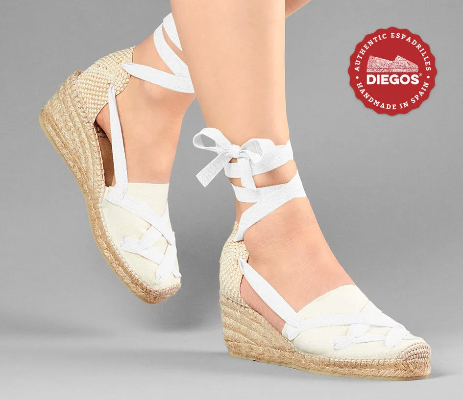 Ivory Lola high wedge classic laces espadrilles