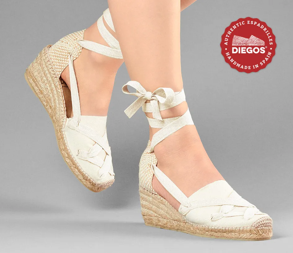 Ivory Lola high wedge classic laces espadrilles
