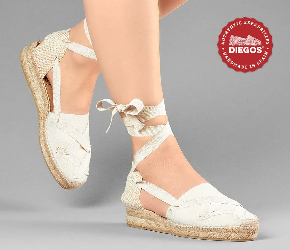Ivory Lola low wedge classic laces espadrilles