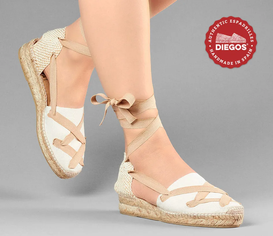 Ivory Lola low wedge classic laces espadrilles