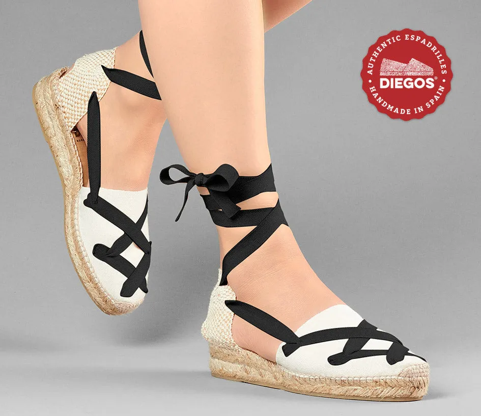 Ivory Lola low wedge classic laces espadrilles