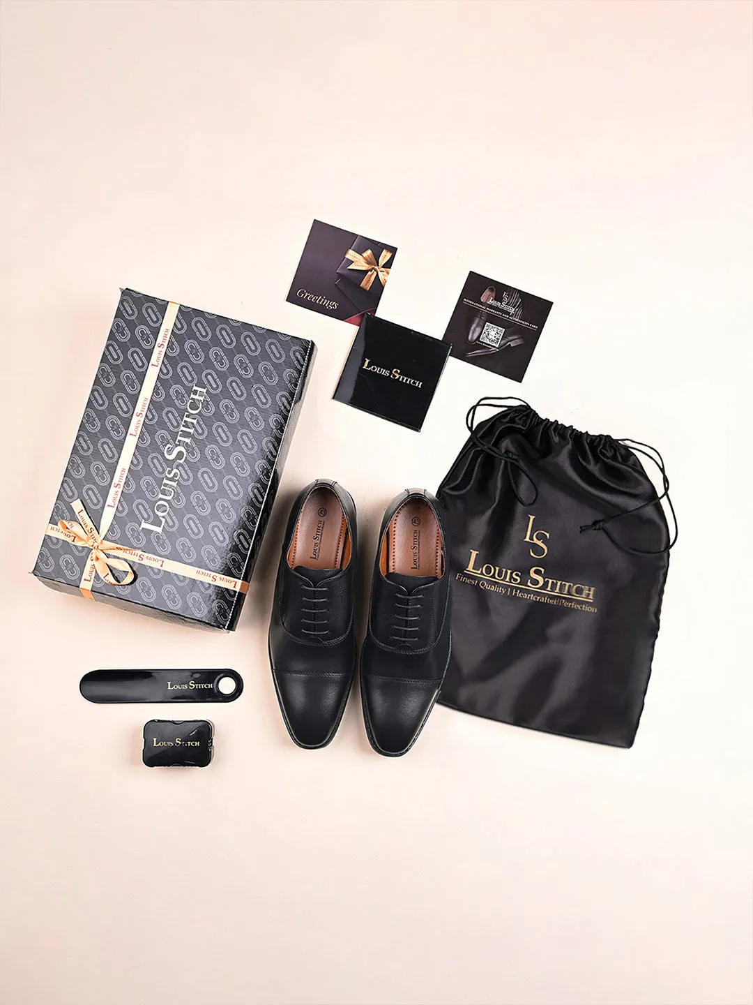 Jet Black Egyptian Crust Leather Derby Shoes