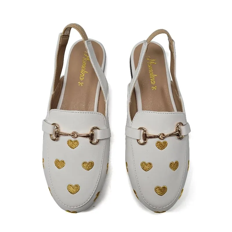 Mamelina White Gold Heart Embroidered Chain Slingback 18685B