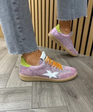 Meline (SS25) Cracked Metallic Trainer With Coloured Laces VAR E-530 - Porto Quarzo (ME1)