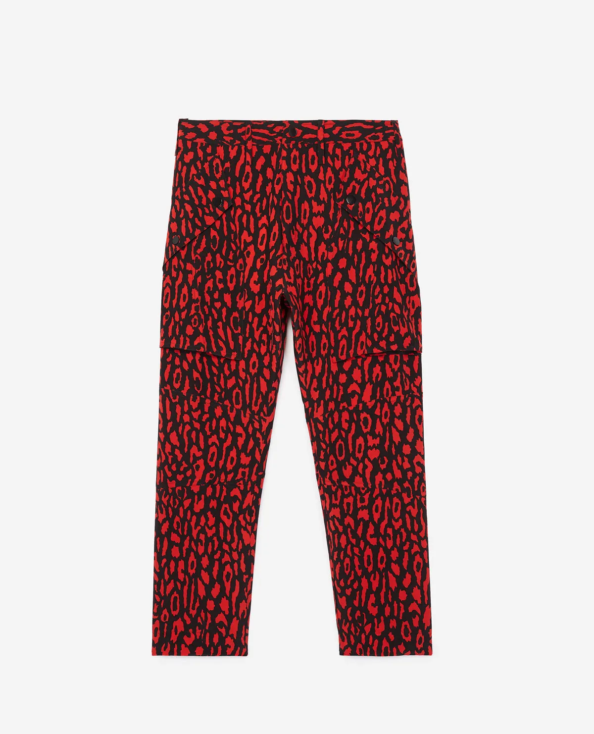Pantalon fluide soie imprimé léopard rouge