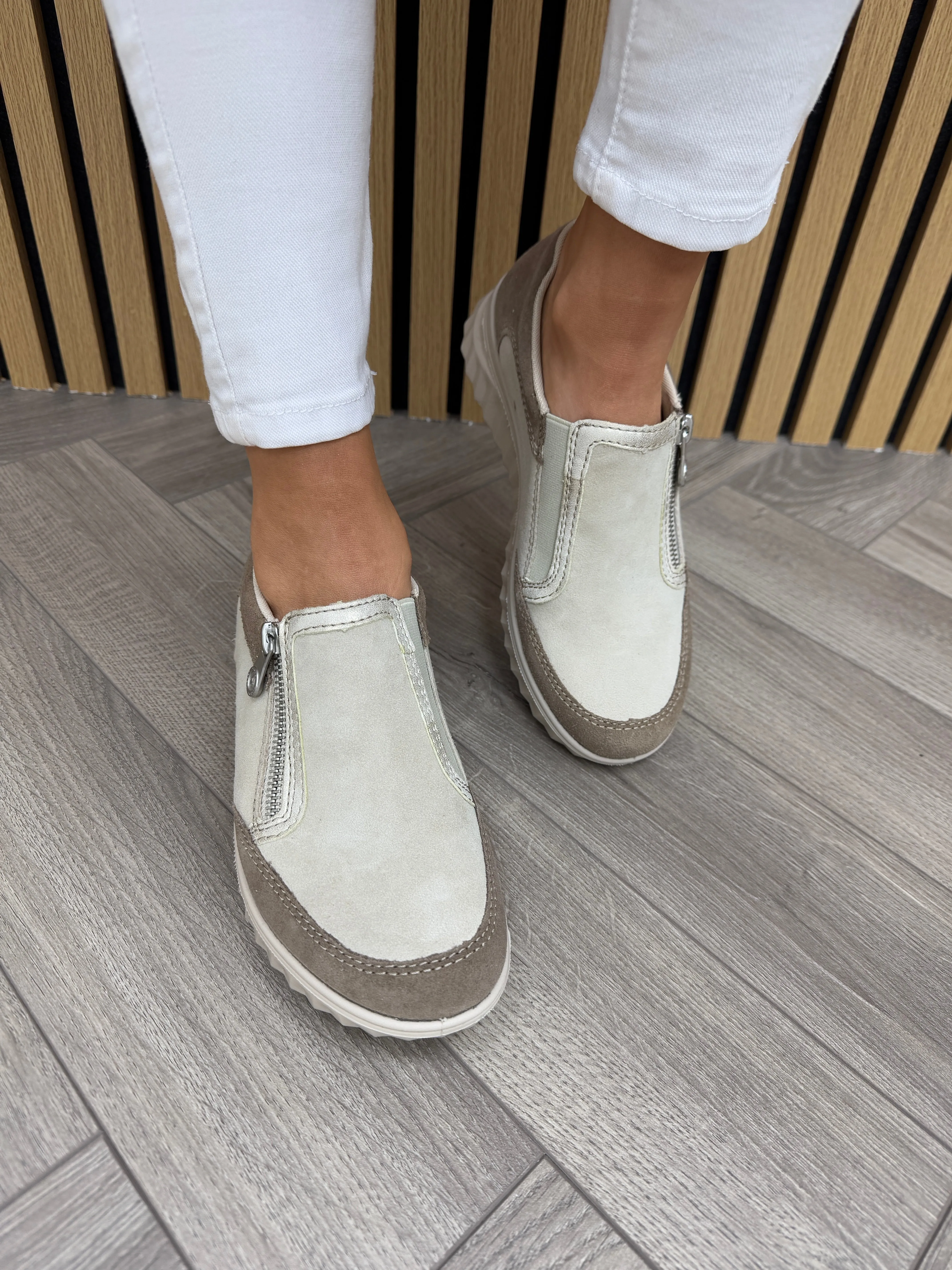 Rieker (SS25) Slip On Trainer with Side Zip 59072-60 - Beige (R18)