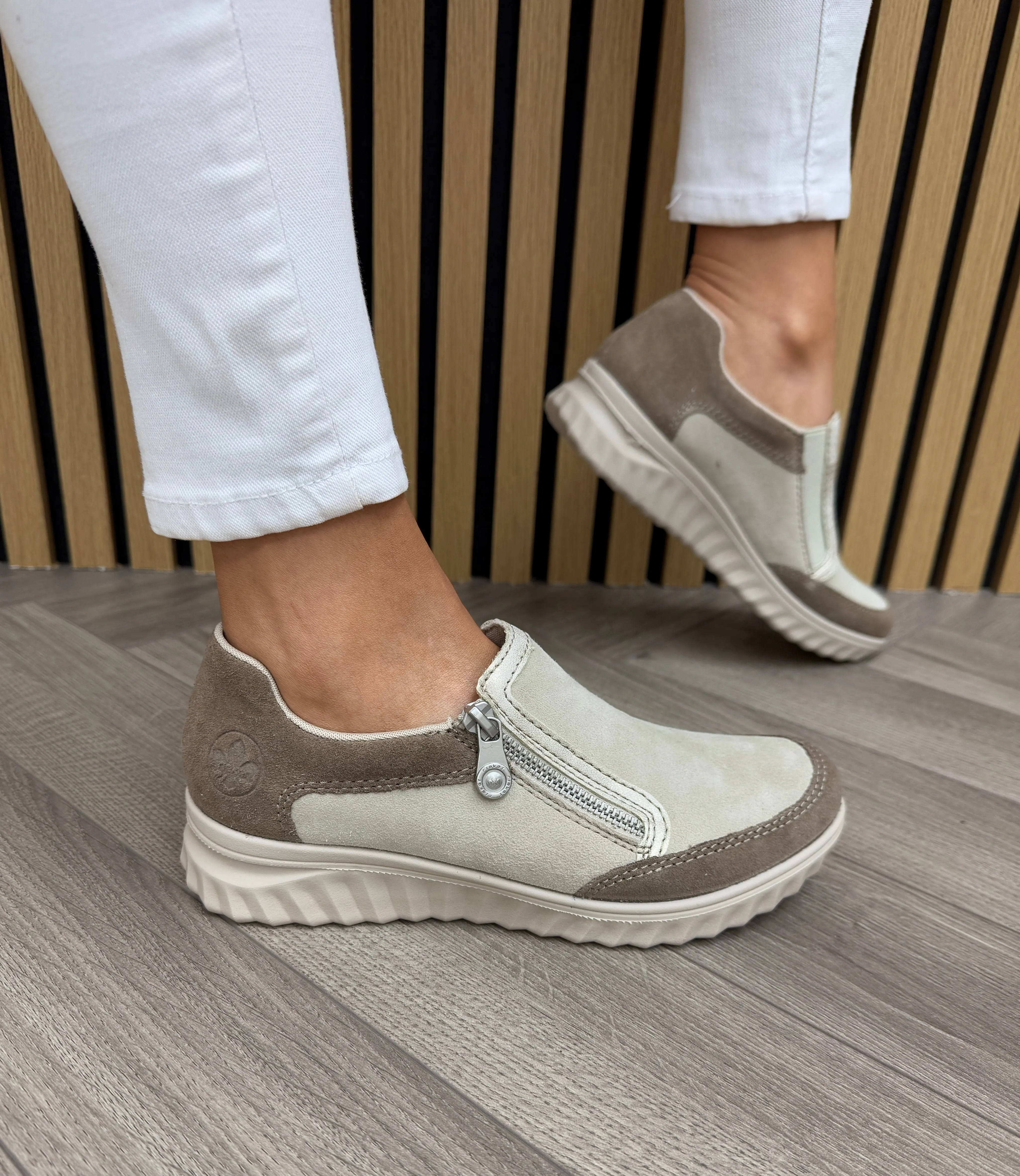 Rieker (SS25) Slip On Trainer with Side Zip 59072-60 - Beige (R18)