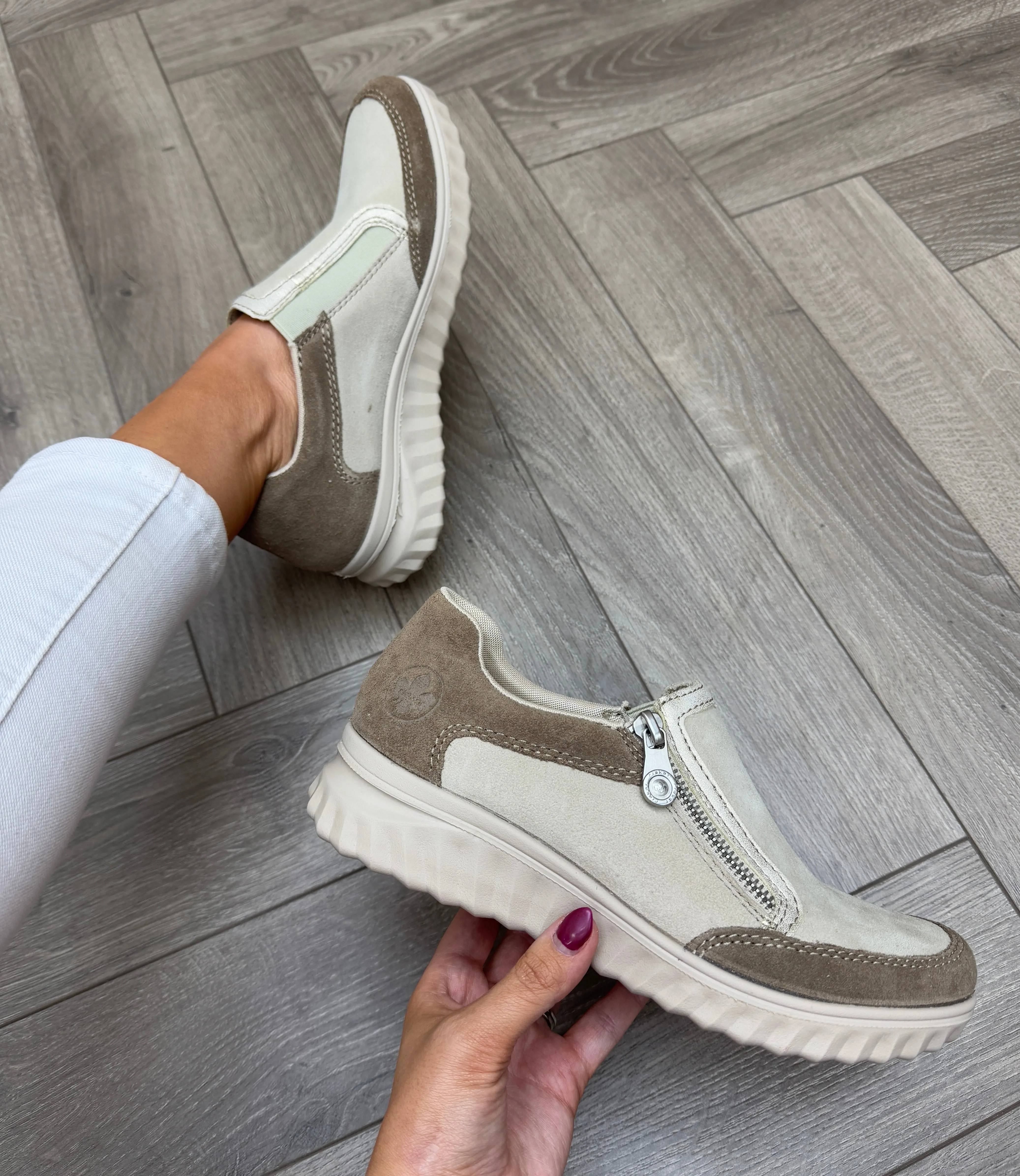 Rieker (SS25) Slip On Trainer with Side Zip 59072-60 - Beige (R18)