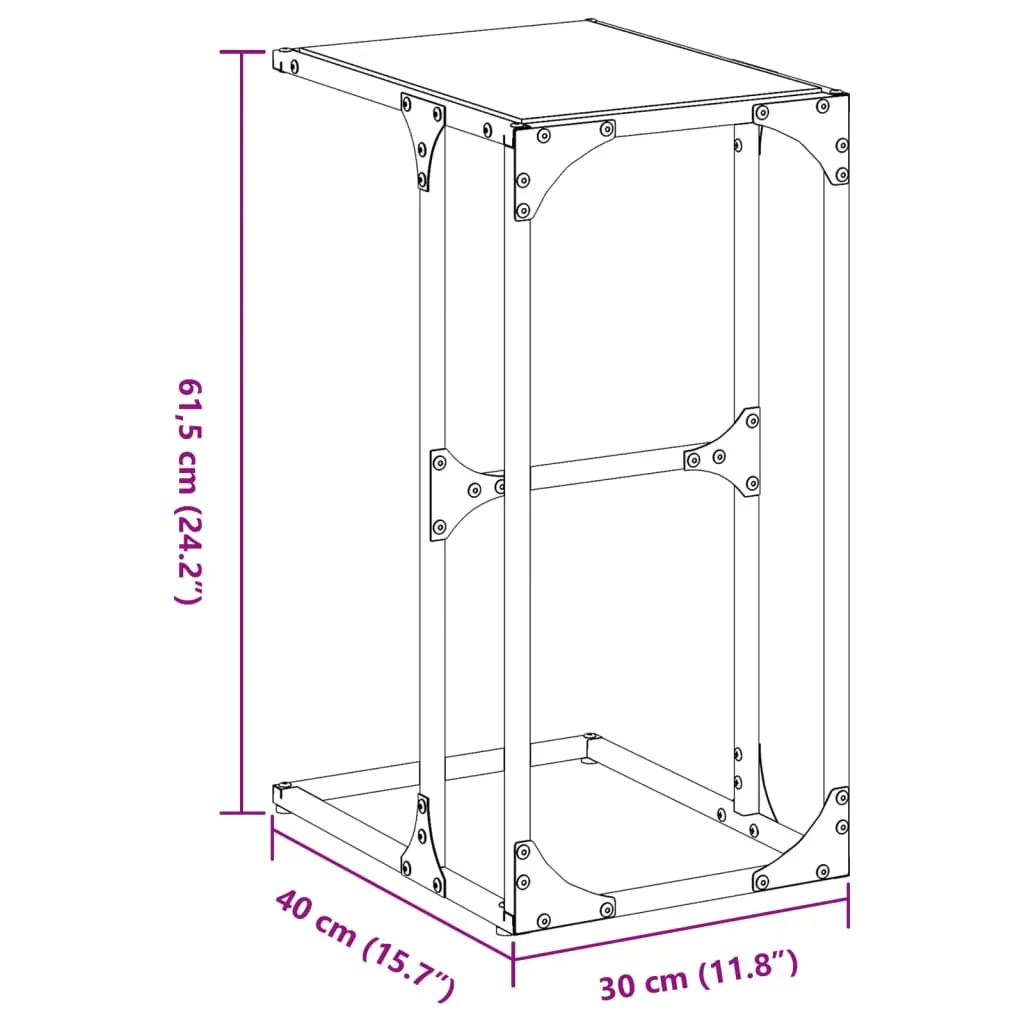 Side Table with Black Glass 40x30x61.5 cm Steel