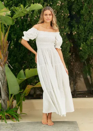 White Riviera Embroidered Claudette Maxi