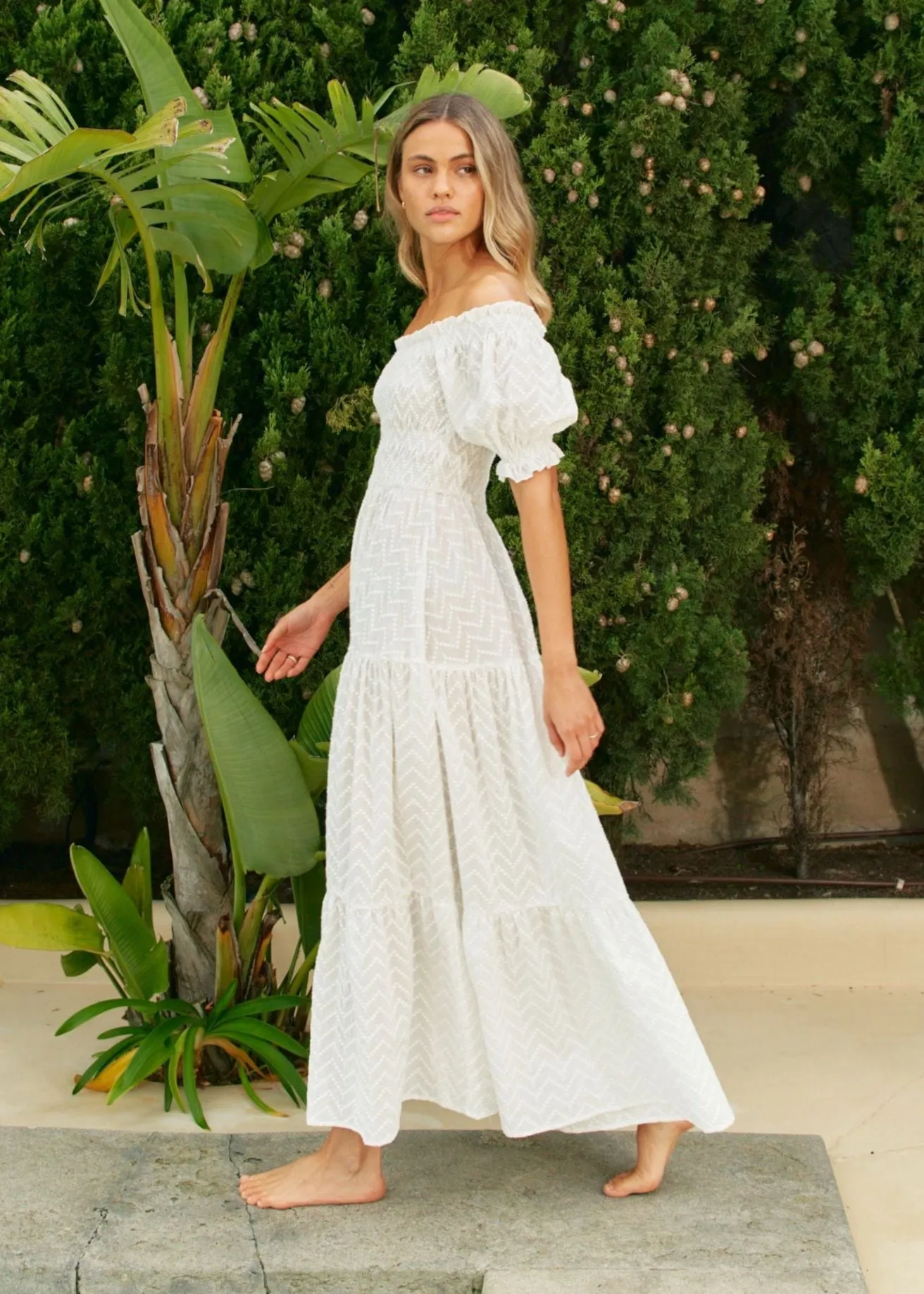 White Riviera Embroidered Claudette Maxi