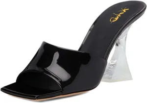 XYD Women's Clear High Block Heels Mules Open Square Toe Slip On Comfort Sexy Dress Pumps Sandals Evening Party Prom Shoes