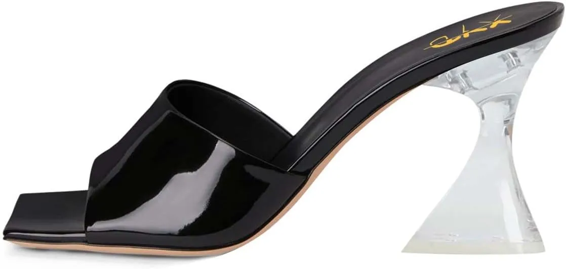 XYD Women's Clear High Block Heels Mules Open Square Toe Slip On Comfort Sexy Dress Pumps Sandals Evening Party Prom Shoes